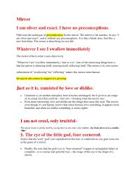 'love set you going like a fat plath describes her baby as a new statue, thus describing a work of art completely unique. Mirror By Sylvia Plath Rhyme Mirror