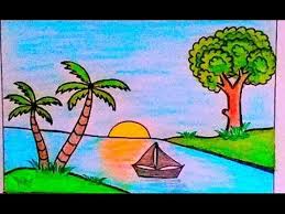 رسم منظر طبيعي سهل جدا لغروب الشمس بالألوان الخشبية خطوة بخطوة للمبتدئين رسم سهل Art Drawings For Kids Art Art Drawings