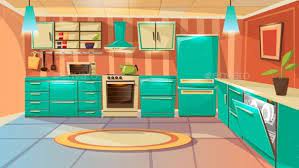 Modern kitchen interior background template cartoon dinner room. Vector Cartoon Modern Kitchen Interior Background Kitchen Background Modern Kitchen Interiors Furniture Design Modern
