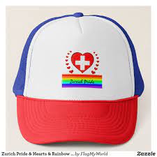 Zurich Pride Hearts Rainbow Flag Love Trucker Hat Zazzle Com Rainbow Flag Trucker Hat Trucker