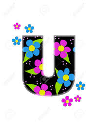 Letter u with tropical floral pattern. The Letter U In The Alphabet Set Flower Topia Is Black And Filled With Big Pink And Blue Flowers Same Flowers Decorate Outside Edges Of Letter Stock Photo Picture And Royalty Free
