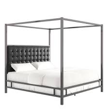 Edged with iron corners finished in glam plated brass, dark design rises 80 high from the ground. King Manhattan Nickel Canopy Bed With Biscuit Tufted Headboard Black Inspire Q Target