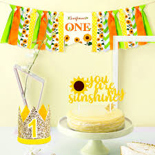As with all of my kiddos i started thinking about her 1st birthday party early on. Sunflower Baby 1st Birthday Decorations High Chair Banner Baby First Birthday Crown For Boy Girl One Birthday Party Supplies Party Diy Decorations Aliexpress