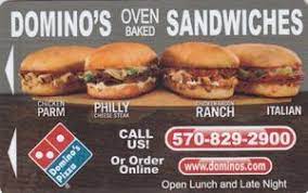 Hotel Card Domino S Oven Baked Sandwiches 570 829 2900 Domino S Pizza United States Of America Domino S Oven Baked Sandwiches Col Usa 04605