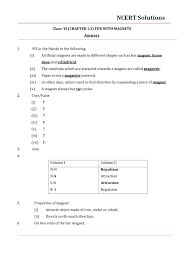 Ncert Solutions For Class 6 Science Chapter 13 Fun With Magnets Free Pdf