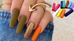 Getting acrylic nails for the first time? Fall Nails Using Chalk Acrylic Nails At Home Youtube