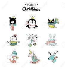 Weihnachtscliparts, weihnachten einhorn cliparts, weihnachten babys, weihnachten baby clipart. Frohe Weihnachten Hand Niedlich Kritzelt Aufkleber Illustrationen Gezeichnet Pinguin Bar Eule Reh Und Einhorn Lizenzfrei Nutzbare Vektorgrafiken Clip Arts Illustrationen Image 66587228