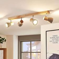 landelijke plafondlamp hout met beton 4 lichts incl led filiz ceiling lights ceiling light design office lighting ceiling