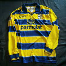 Gialloblu, leaded by carlo ancelotti, won this. Parma Home Football Shirt 1998 1999 Sponsored By Parmalat