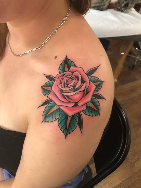 American traditional rose done by Emma at Santa Rosa Tattoo, CA. : r/tattoos