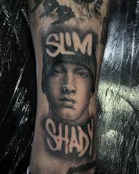 The real slim shady added to an ongoing leg sleeve done by  @till.the.end.tats Head over to her page to see some more available  portraits 🤍 . . . . . . #adelaide #