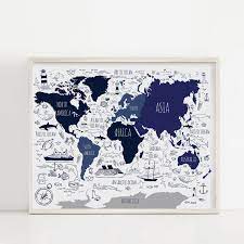 General party decorations with our picks for wall. Nautical Boy Gift Watercolor World Map Globe Poster Printable World Map Boys Room Wall Art Nautical Nursery Art Navy Blue Map For Kids Digital Prints Art Collectibles Delage Com Br