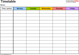 Blank 5 Day School Timetable Di 2020
