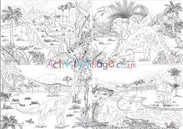 Printable dinosaur prehistoric scene dinosaurs and woolly mammoth coloring page. All Dinosaur Scene Colouring Pages