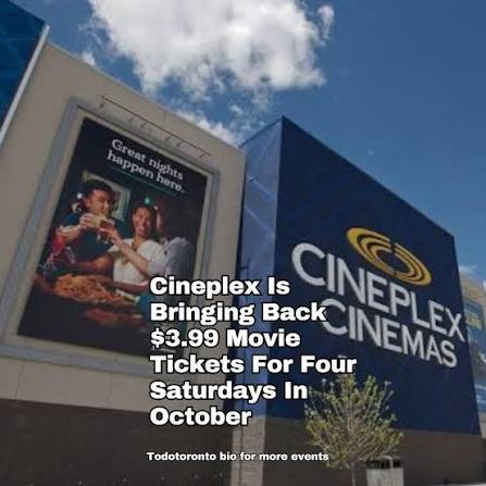 Cineplex Family Favorites $3.99 October Movie Deals