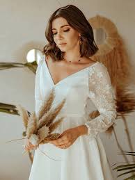 Do you know where has top quality simple satin long sleeve wedding dresses at lowest prices and best services? Elegant Simple Satin Wedding Gown With Lace Long Sleeves Dress4lady