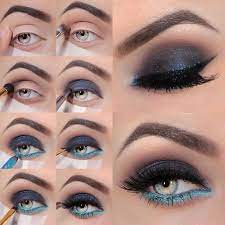 Dark Grey And Baby Blue Eye Makeup Tutorial Shimmer Eye Makeup Blue Eye Makeup Tutorial Eye Makeup