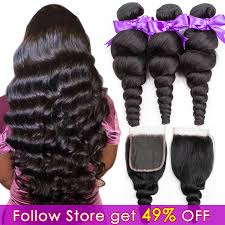 100% Human Hair Remy Loose Wave Bundles With Closure, Available in a  variety of colors. 8-28-inch