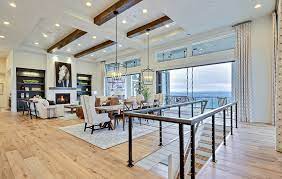 Room with the view in the beach house on the lake. The Aurora 2019 Clark County Parade Of Homes Great Room Farmhouse Family Room Portland By Cascade West Development Houzz