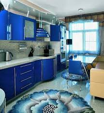 This Suits My 1950 S Chrome Table Like The Royal Blue Kitchen Cabinets Contemporary Kitchen Design Blue Kitchen Cabinets Blue Kitchens