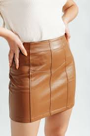 The Thurston Faux Leather Mini Skirt In Camel Shopperboard