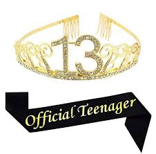 Birthday Crown And Sash Near Me 13th Birthday Gold Tiara And Sash Glitter Satin Official Teenagersash And Cryst 13th Birthday Party Supplies Happy 13th Birthday Happy Birthday Party Supplies
