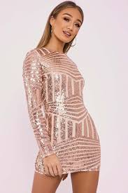 Goddiva baroque bandeau sequin mini dress in black and gold. Alaine Rose Gold Sequin Panelled Long Sleeve Mini Dress In The Style Usa
