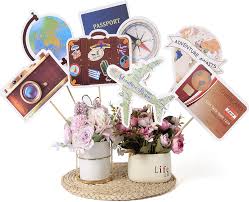 These around the world passports come (4/pkg) and you get 12 packages. Amazon Com Let The Adventure Begin Centerpieces Travel Around The World Decorations Bon Voyage Travel Theme Party Table Toppers Graduation Retirement Job Career Change Farewell Party Decorations Supplies Home Kitchen