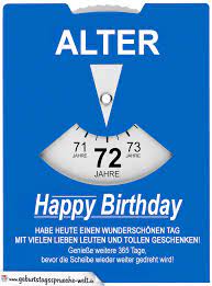 Geburtstagskarte Als Parkscheibe Zum 72 Geburtstag Geburtstagsspruche Welt