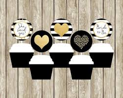 Black And Gold Cupcake Toppers Black White And Gold Cupcake Toppers Black White And Gold Etsy Gold Cupcakes Bridal Shower Cupcakes Toppers Bridal Shower Cupcakes