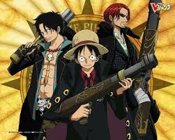 Ace Luffy Shanks Cool One Piece Strong World Movie Text Cool Guns Outfits One Piece Ace And Luffy One Piece Ace One Piece Photos