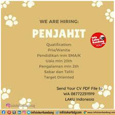 Bisa mengoperasikan mesin jahit garment minimal jarum 1 atau obras. Lowongan Kerja Penjahit Pt Laku Indonesia Bandung Januari 2021 Info Loker Bandung 2021
