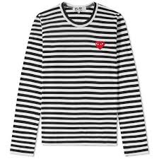 Black And White Striped Long Sleeve T Shirt Mens Comme Des Garcons Play Women S Long Sleeve Heart Logo Stripe Tee 195 Liked On Pol Black And White T Shirts Striped Long Sleeve Tee Long Sleeve Striped Top