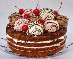 Image result for chocolate cake with ice cream and cherries on top