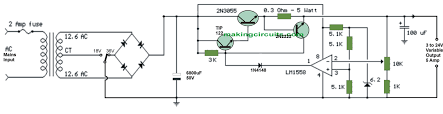 This 0 24v 5 Amp Variable Power Supply Circuit Regulated Mainly Uses Transistors For The Power Control And Can Be Eas Power Supply Circuit Power Supply Circuit