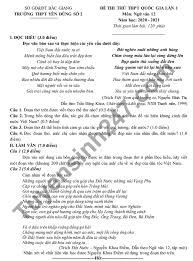 Chiều 8/7, môn ngoại ngữ, 14h20 phát đề thi, thời gian 60 phút. Ä'á» Thi Thá»­ Tá»'t Nghiá»‡p Thpt 2021 Mon VÄƒn Thpt Yen DÅ©ng Sá»' 2