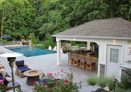 15 X 22 Custom Pool House Cabana With Outdoor Kitchen Bar Storage Bathroom And Indoor Outdoor Shower Manhasset Long Pool Houses Pool Patio Backyard Pool