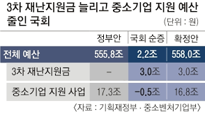 전날 (5일) 국무회의에서 3차 재난지원금 지급을 위한 목적예비비 지출안이 의결된 뒤 3차 재난지원금 지급절차가 본격 시작된 셈이다. ì•„ëž«ëŒ ë¹¼ì„œ ìœ—ëŒ ê´¸ 3ì°¨ ìž¬ë‚œì§€ì›ê¸ˆ ì¤'ê¸°ì˜ˆì‚° 5000ì–µ ê¹Žì•„ ì†Œìƒê³µì¸ ì§€ì› ì„œìš¸ì‹ ë¬¸