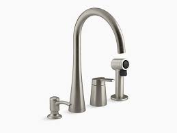 There's no need for going under the sink and fiddling with foreign parts. Kitchen Faucet With Sidespray And Soap Lotion Dispenser K R23009 Sd Kohler Kohler
