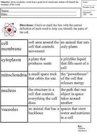 Modified Cell Vocabulary Special Ed Multiple Choice Vocabulary Vocabulary Words Cell