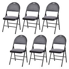 104 For 6 Giantex Set Of 6 Folding Chairs Fabric Upholstered Padded Seat Metal Frame Home Office Grey Folding Chair Metal Chairs Metal Folding Chairs