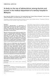 Abbreviations are used very frequently in medicine. Pdf A Study On The Use Of Abbreviations Among Doctors And Nurses In The Medical Department Of A Tertiary Hospital In Malaysia