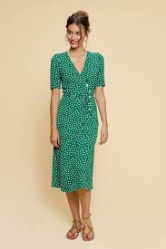 New Rouje Paris Womens Wrap Dress Green Size 38 M Gabine