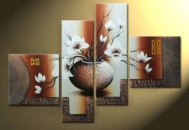 Apart from your own paintings, you can go for pictures as you design the canvas yourself. Amazon Com Wieco Art 4 Piece Elegant Flowers Stretched And Framed Hand Painted Modern Canvas Wall Art Paintings