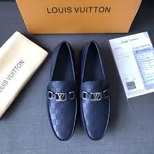 louis vuitton lv man shoes blue leather loafers high quality