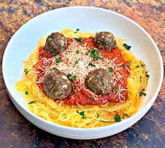 Keto Low Carb Spaghetti Squash Pasta With Marinara Sauce And Meatballs Is A Quick And Easy Alternative Recip In 2020 Squash Pasta Spaghetti Squash Pasta Dinner Recipes