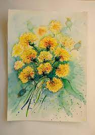 Yellow Dandelions Original Watercolor Painting Yellow Flower Wall Art Wall Decor Yellow Dandelion Flower Pa Flower Painting Original Flower Painting Flower Art
