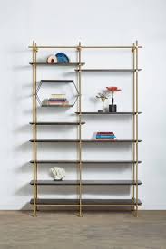 Amuneal S 2 Bay Collector S Brass Shelving Unit Oxidized Oak Adjustable Shelves
