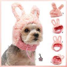 Plush Pink Bunny Hat With Bunny Ears Includes Charm Accessory Pet Sizes Xs To Xl Puppy Accessories Dog Clothes Pet Clothes