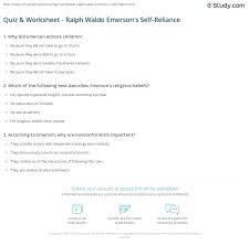 Quiz Worksheet Ralph Waldo Emerson S Self Reliance Study Com